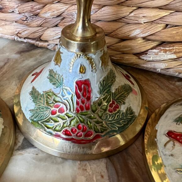 Enamel Brass Candle Holders: Set of 3 - Picture 5 of 7